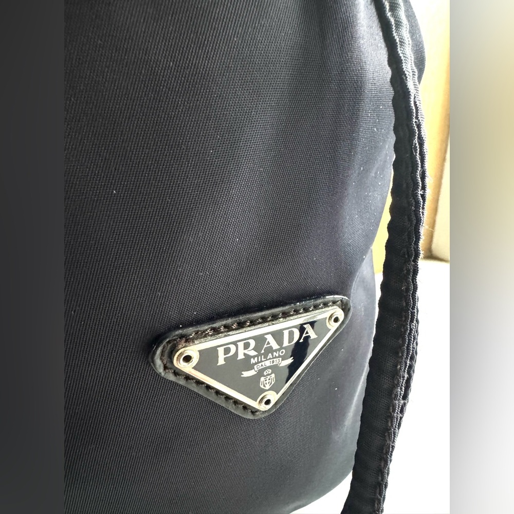 PRADA Black Nylon Drawstring Pouch Bag + Added Black/Silver Chain Crossbody - Picture 3 of 8